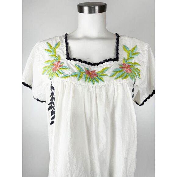 Roberta Roller Rabbit Women's L White Cotton Embroidered Peasant Top Blouse - Picture 2 of 5